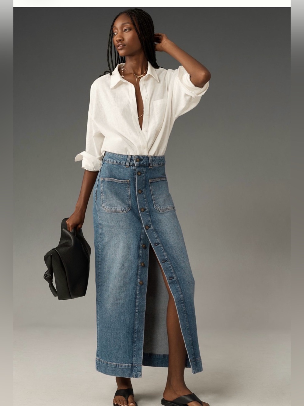 Pilcro Anthropologie Denim Button-Front Midi Skirt